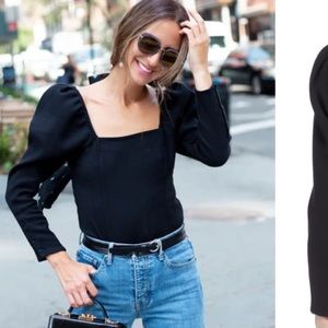 Something Navy Black Long Sleeve Square Neck Top